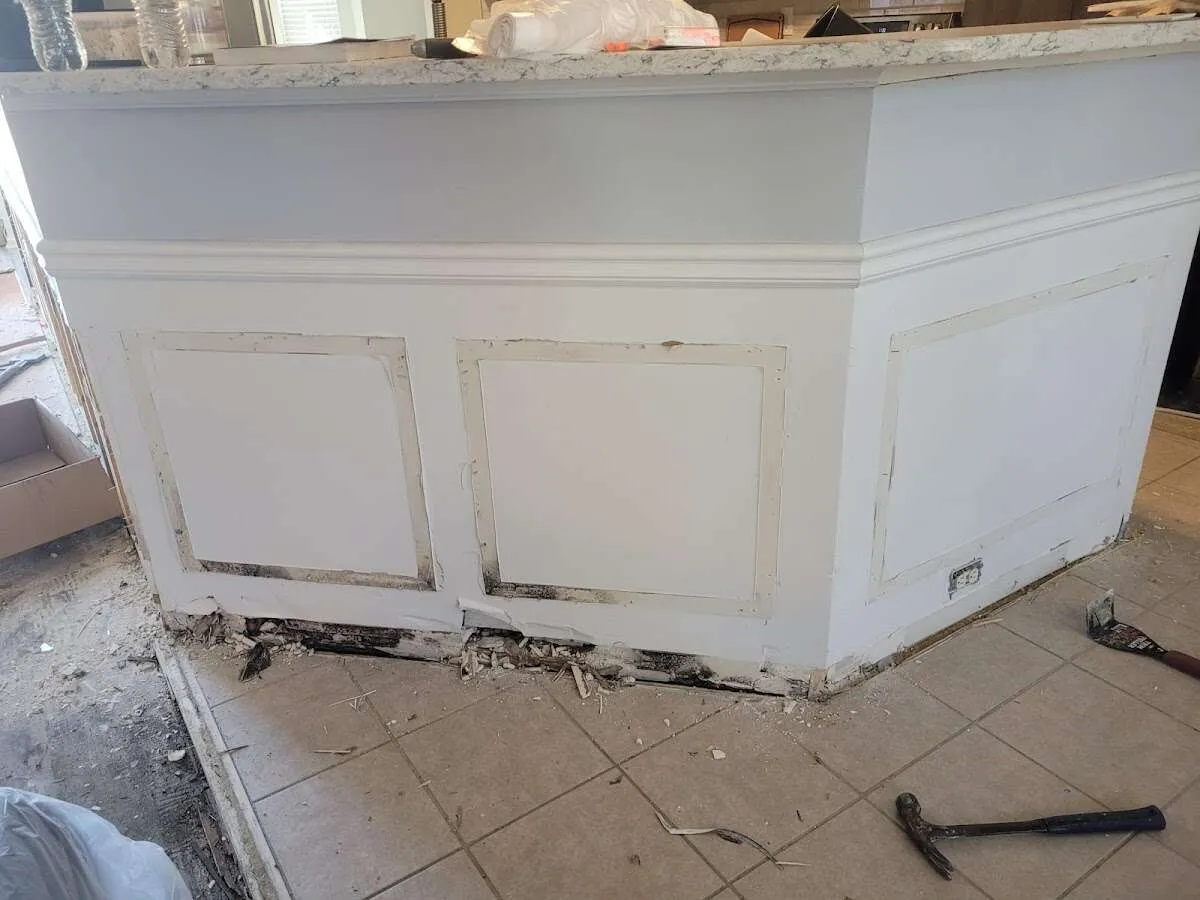 Water damage and mold on kitchen during Storm Damage Restoration in Shrewsbury